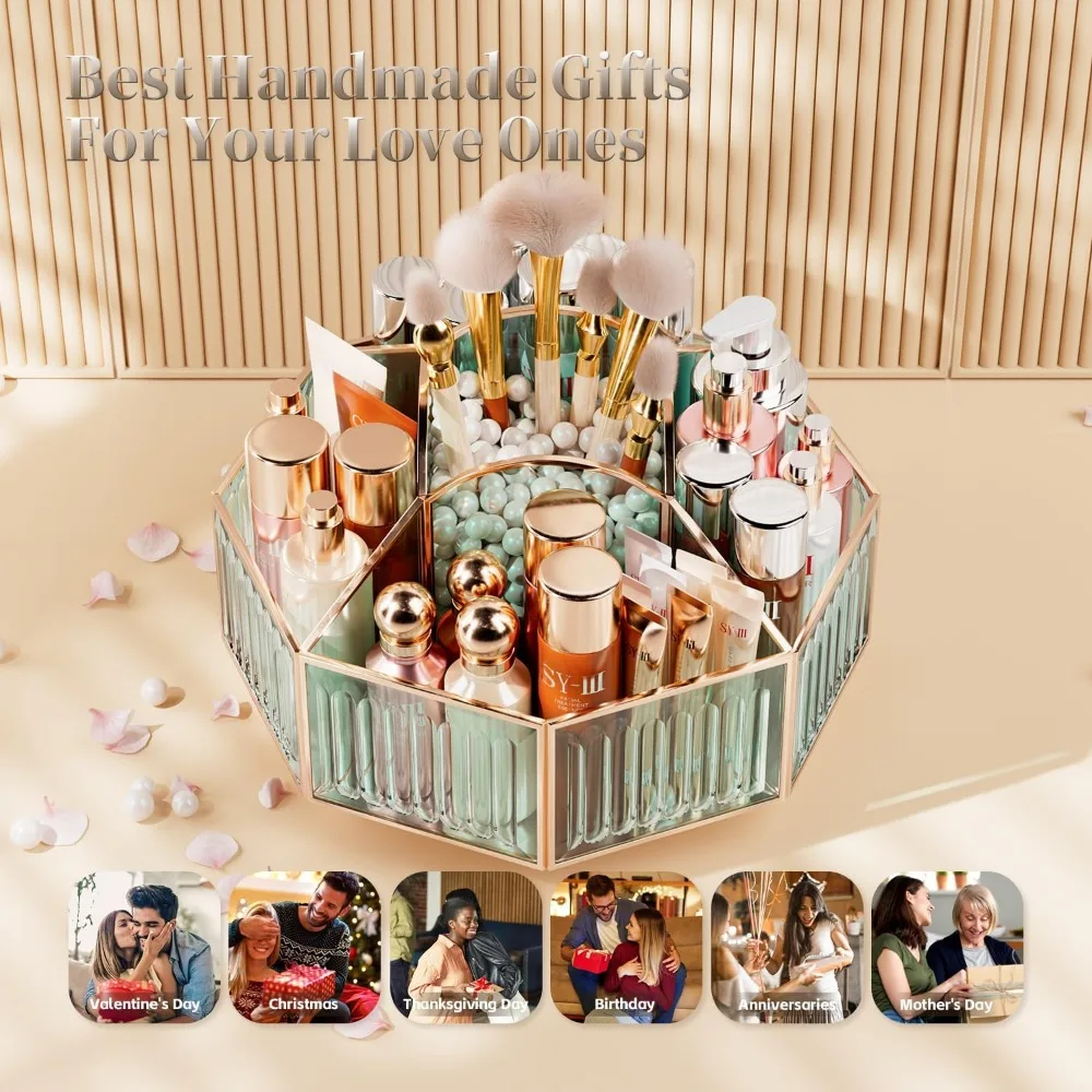 360 °   Organisateur de maquillage rotatif avec porte-brosse pour rangement de vanité, salle de bain et comptoir