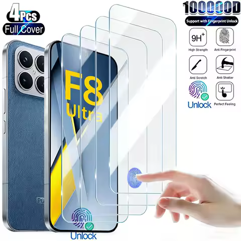 4PCS Unlock Tempered Glass For POCO F8 Ultra Screen Protectors For POCO M7 Pro X5 X4 X3 M6 F4 C75 F6 F5 X6 F7 Ultra X7 Pro Glass