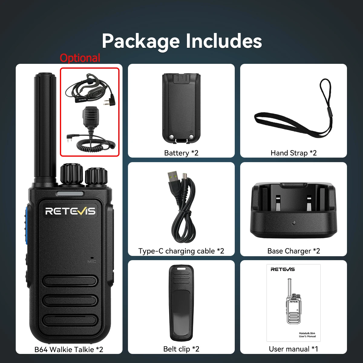 Retevis MateTalk B64 Walkie Talkie PMR Tragbares Funkgerät Rauschunterdrückung Langlebiges VOX TypeC Mehrsprachiges Radio für die Fabrik – Detail 14
