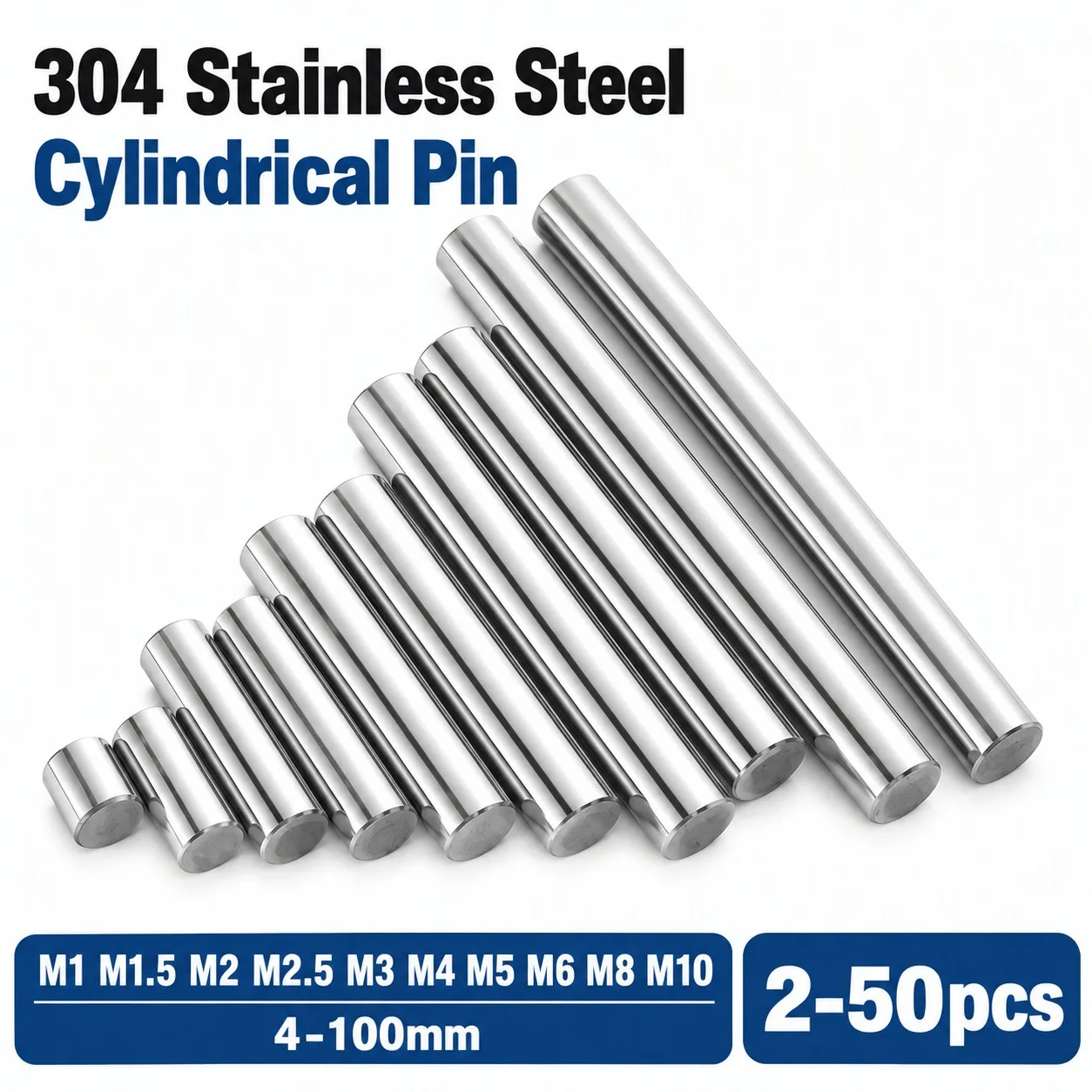 2~50Pcs M1 M1.5 M2 M2.5 M3 M4 M5 M6 M8 M10 304 Stainless Steel Solid Cylinder Parallel Pin Chamfer Positioning Dowel Pin 5-100mm