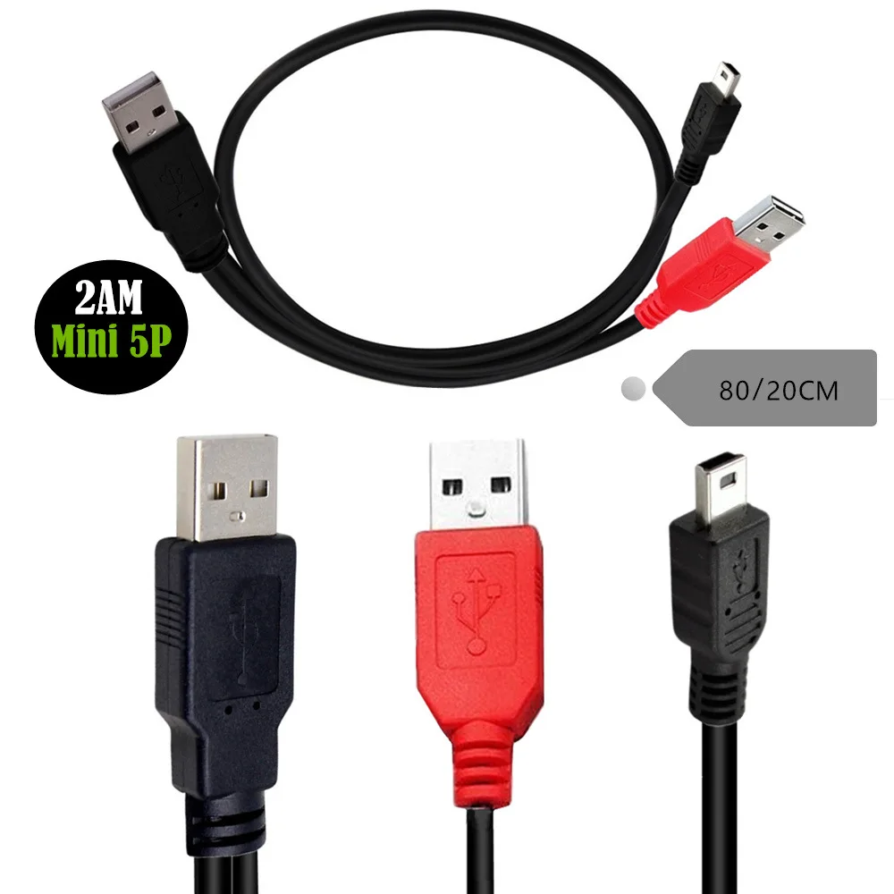 Catu daya kabel Data & kabel daya tipe B X1 Y tipe 5 Pin untuk USB Mini tipe A ke USB 2.0 ganda baru untuk kamera HDD HUB USB MP4