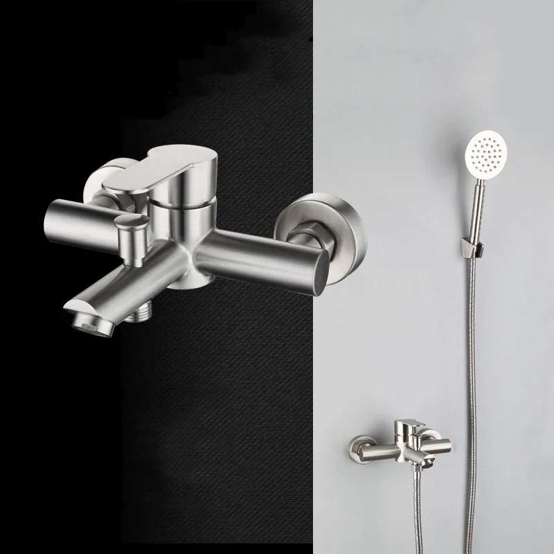 Bathroom Shower Faucet Set Stainless Steel Triple Bathtub    Water Mixer Valve Nozzle Tap Hot and Cold 