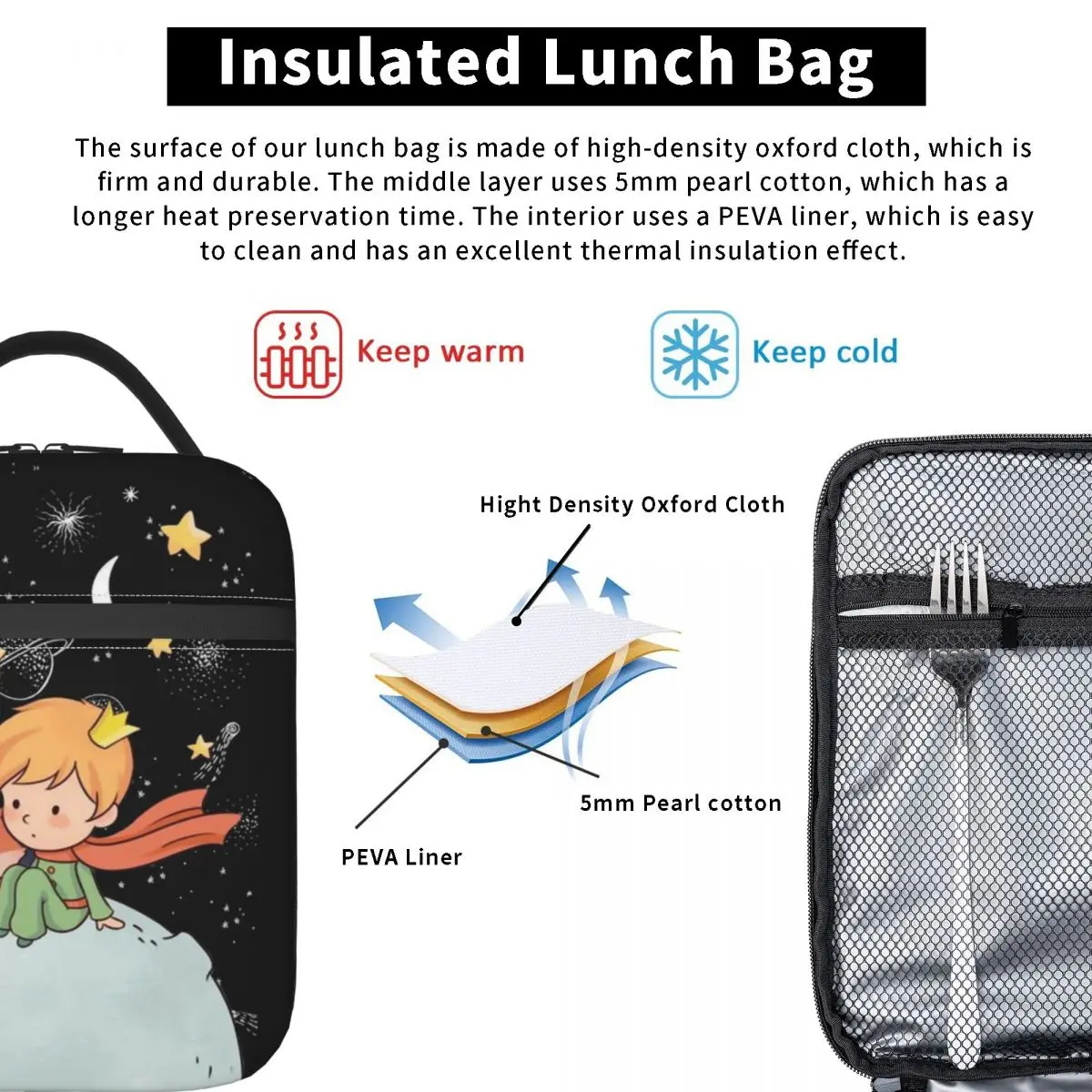 The Little Prince France Insulated Lunch Bags Cooler Bag Lunch Container Fox Large Lunch Box Tote Food Handbags College