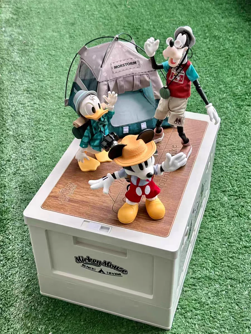 Disney City Escape Plan Camping Figure Goofy Mickey Model Pvc Statue Movable Joint Model Model Collection Handmade