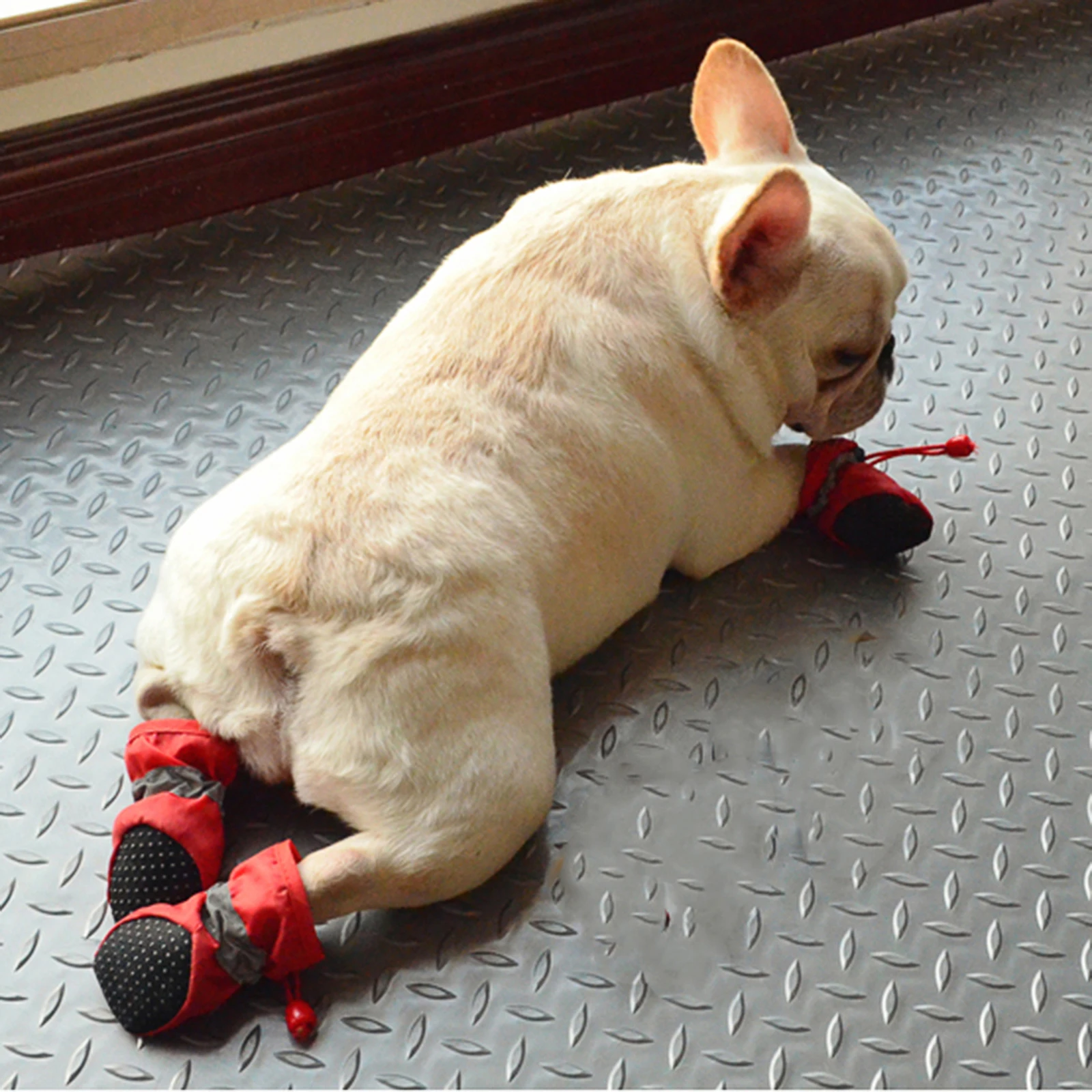 

4 Pcs Dog Shoes Cover Dogs for Small Pet Puppy Paw Boots Winter Red Non-slip Socks