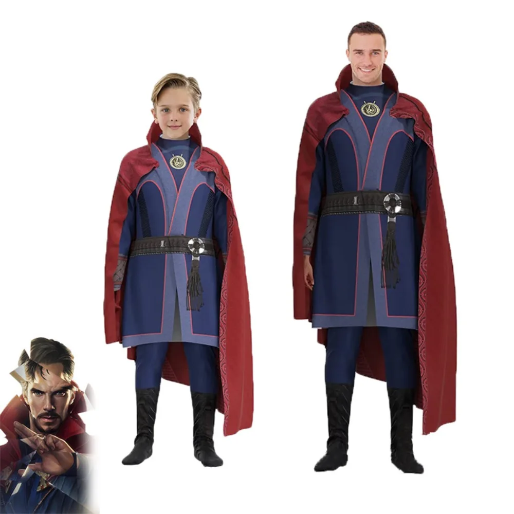 Superhero Doctor Strange Cosplay Costume Anime The Avengers Red Cloak Robe Dress Up Halloween Carnival Party for Kids Adult