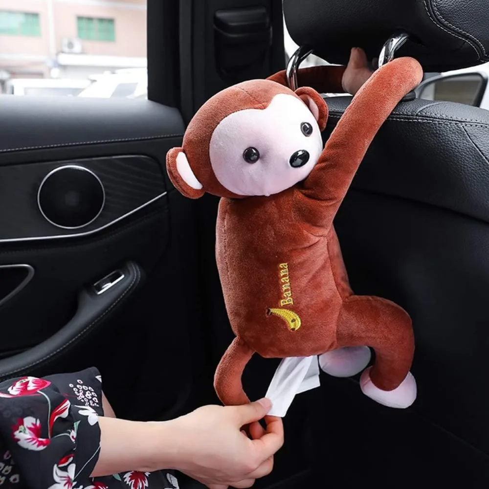 Cartoon Monkey Tissue Holder for Car,Creative Plush Car Tissue Box,Plush Paper Tissue Dispenser,Hanging Paper Organizer