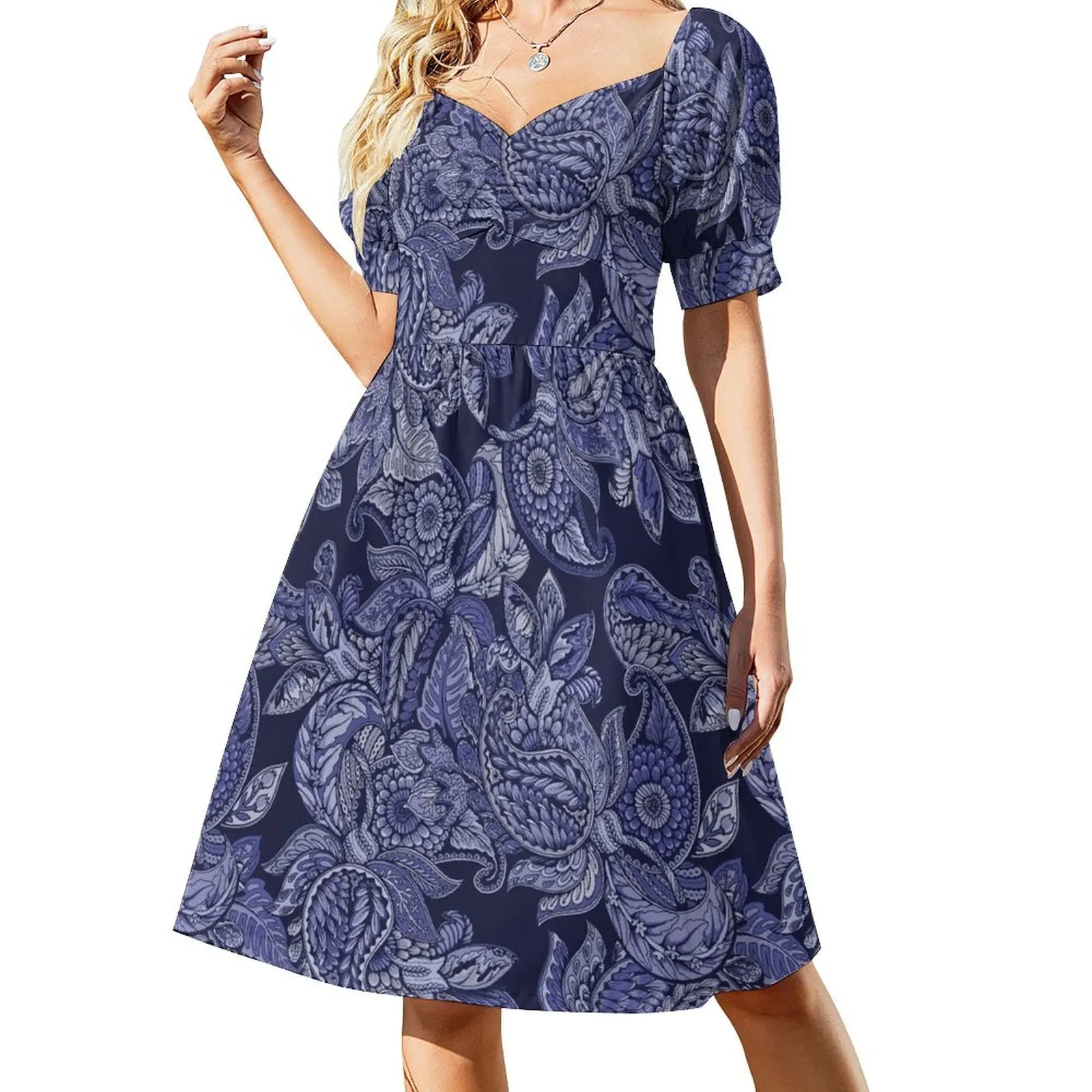 Paisley Dream - indigo Short Sleeved Dress Women's dress clothes elegant party dress for women 2025