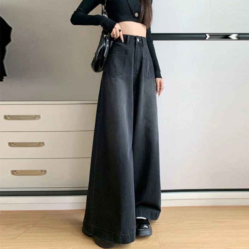 

Женская одежда, винтажная уличная одежда Y2K, потертые широкие джинсы, женские джинсовые брюки в стиле Харадзюку с высокой талией и большими карманами, Pantalones