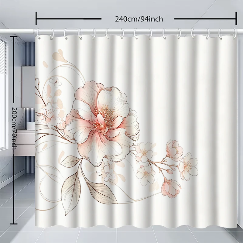 1pc sketching flowers shower curtain with metal grommets, polyester bath curtain widow curtain bathroom decor & accessories