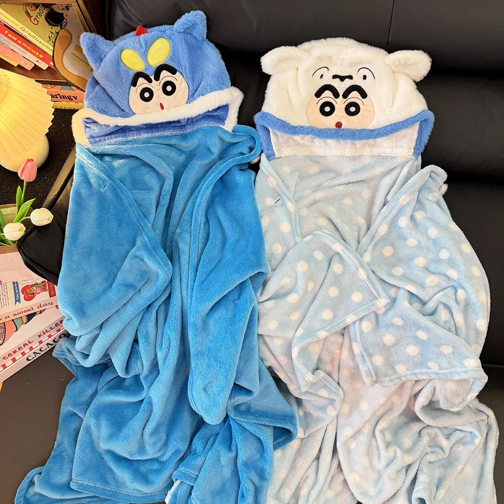 

Cartoon Crayon Shin chan Cloak Office Napping Flannel Blanket Cloak Cover Blanket Student Napping Blanket Hooded Shawl Blanket