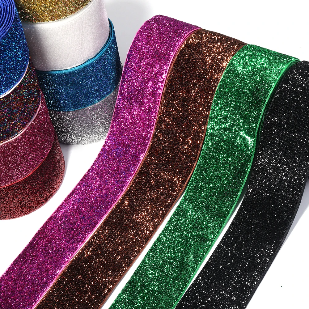 5/10Yards 7-38mm Colorful Glitter Velvet Ribbon No Elastic Single Sided Ribbon Headband Clips Bow Christmas Wedding Decoration