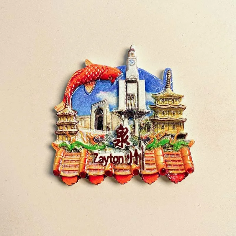 

Fujian Quanzhou Bell Tower Kaiyuan Temple Koi Fish 3D Painting Travel Fridge Magnet Souvenir Gift