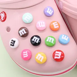 12pcs/set MM Bean Chocolate Colorful Resin Shoe Buckle Fit Wristbands DIY Charms Decorations Hole Kids Shoes Ornaments