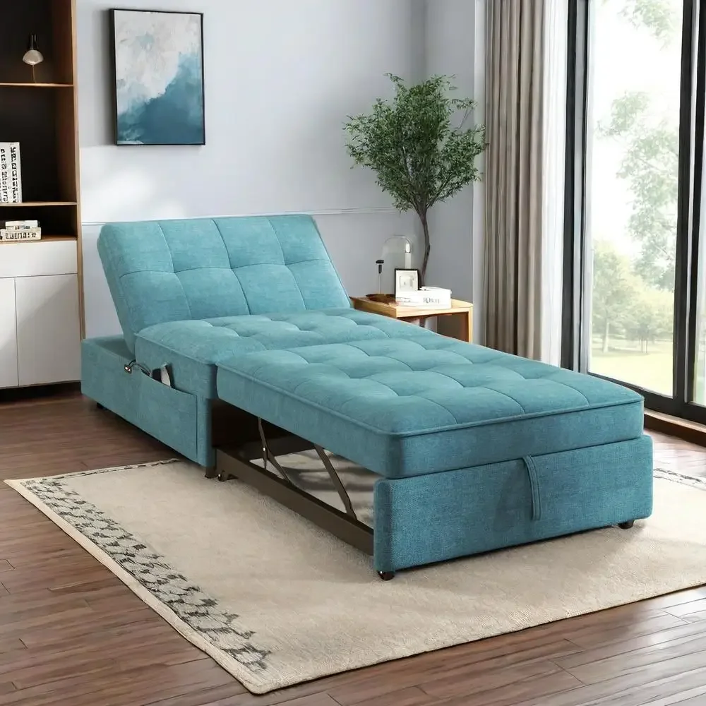 4-in-1 Folding Sofa Bed with Storage Pocket USB Port Adjustable Backrest Convertible Chair to Bed Multi-Scenario Use