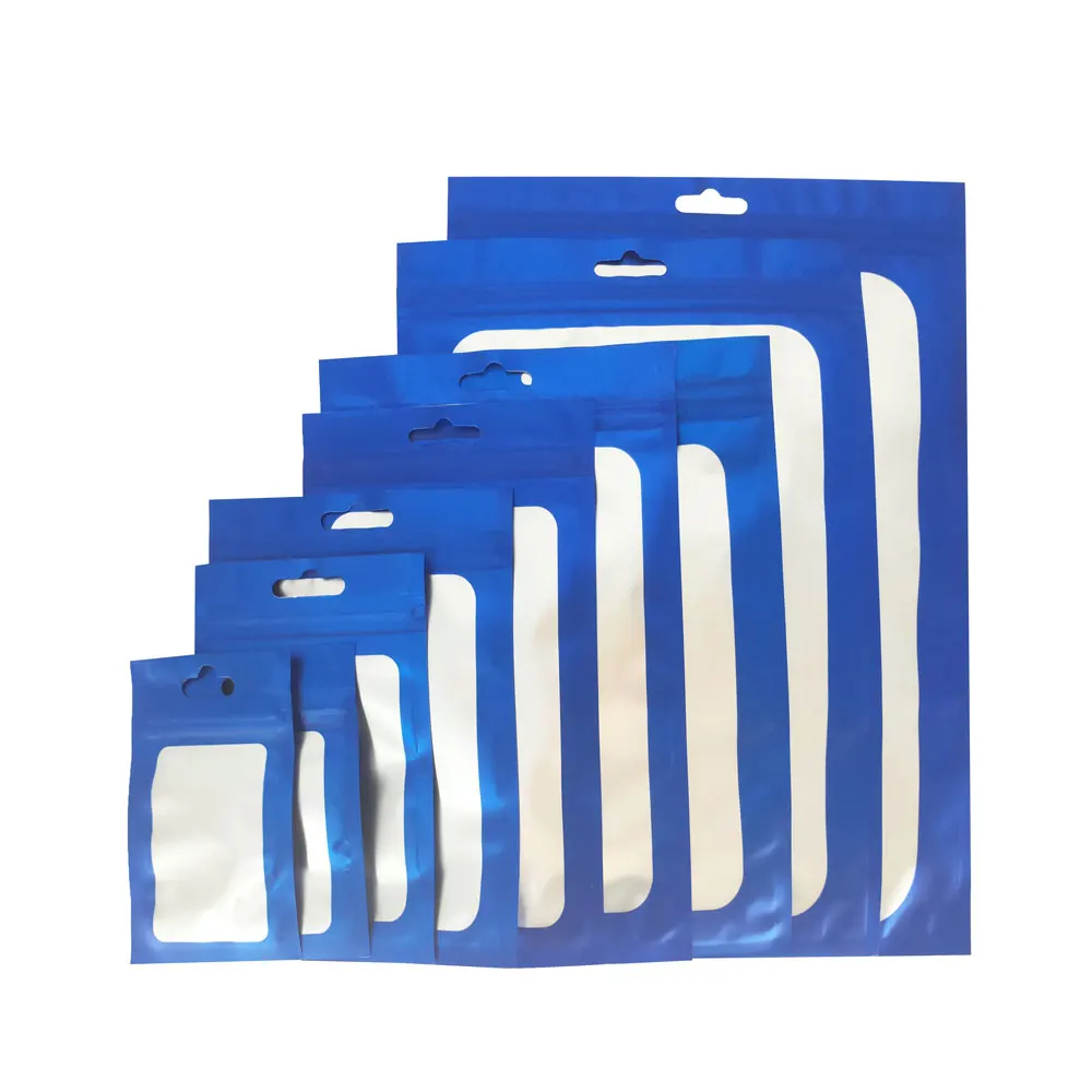 100Pcs Matte Blue Frosted Window Hanging Storage Pouch  Reclosable Coffee Tea Flat Zipper Lock Aluminum Foil Food Packaging Bags