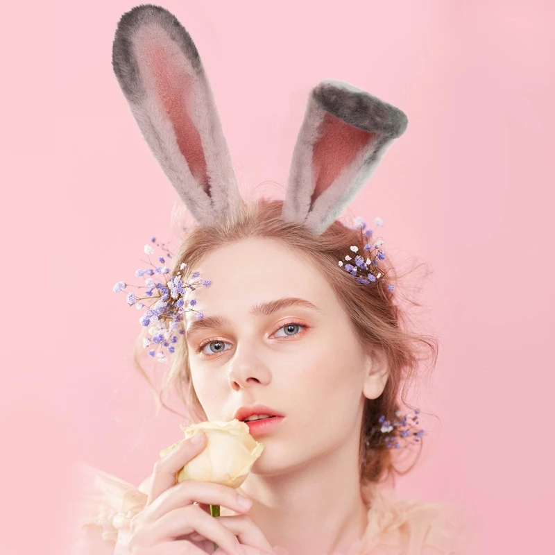 Lovely Bunny Ears Cosplay Hair Hoop Women Headband Makeup Head Band for Easter Halloween Cosplay Hair Accessories Dropshipping