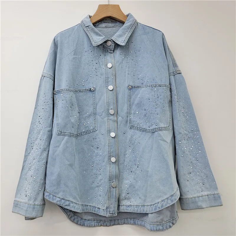 

SuperAen Fashion Loose Long-sleeved Designed Denim Shirt for Women Spring and Autumn 2025 New Diamonds Casual Coats