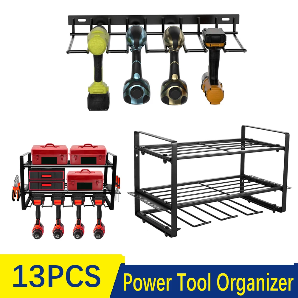 Power Tool Rack Electric Drill Holder Wall Mount Organizer Wrench Tool Workshop Screwdriver Power Storage Shelf Accessories