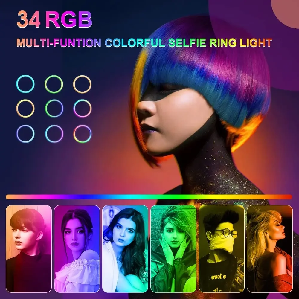 10in 26 ซม.Selfie แหวนแสง RGB ขาตั้งโทรศัพท์การถ่ายภาพ RingLight วงกลมสีโคมไฟ LED เติมแสงแต่งหน้า Trepied Live