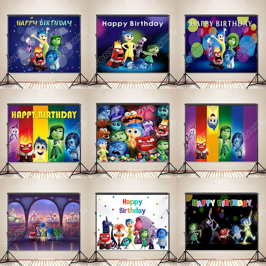 Inside Out Birthday Backdrop Sadness Fear Joy Disgust Anxiety Envy Embarrassment Ennui Anger Backdrop Inside Out Banner Poster