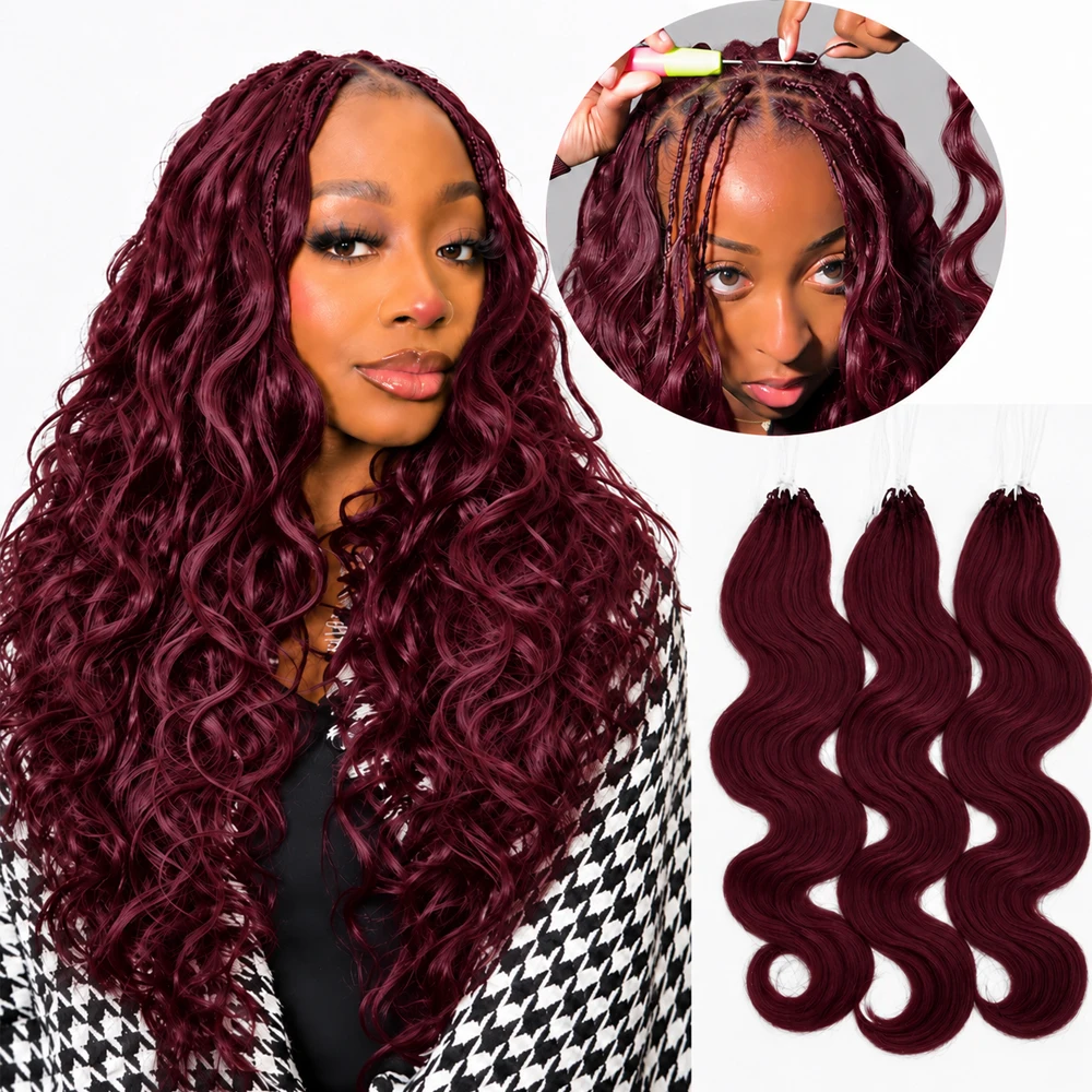 Luxury 99J Burgundy Crochet Human Hair Body Wave Extensions Feather Miracle Knots Knotless Pre Separated Invisible Braiding Hair For Women