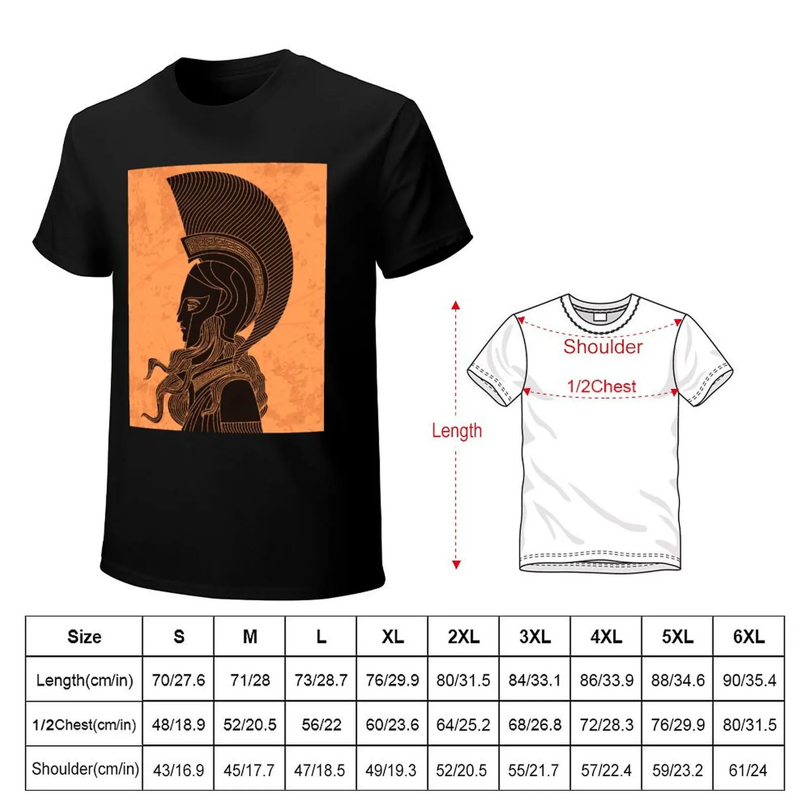 greek orange and black amphora drawing of athena T-Shirt oversizeds heavyweights shirts graphic tee mens clothing