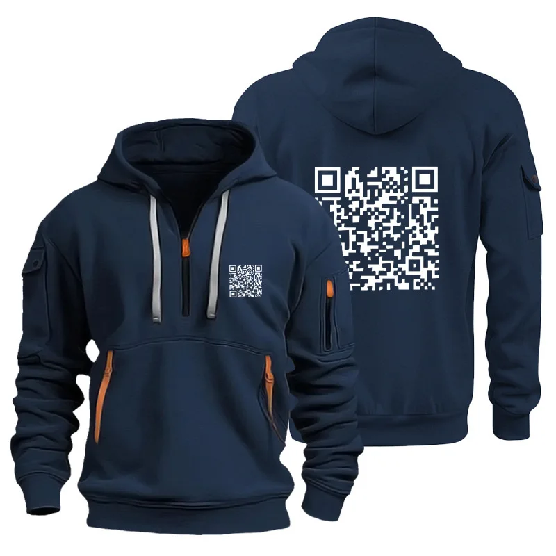 2024 New Fashionable Men's and Women's Same Style Printed Scan Code Trendy Hoodie with Casual Fleece Hoodie and Coat