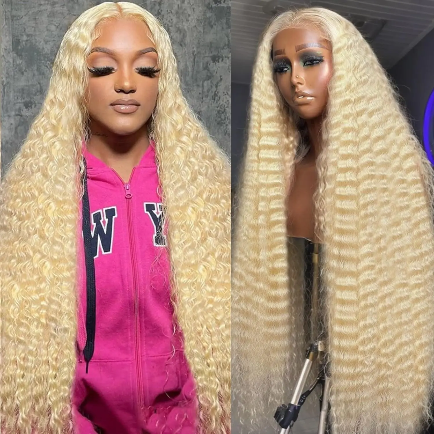 

613 13x6 Парики фронта шнурка Человеческие волосы Глубокая волна Светлые парики Предварительно выщипанные с детскими волосами HD Парики фронтальной части шнурка для женщин Вьющиеся парики