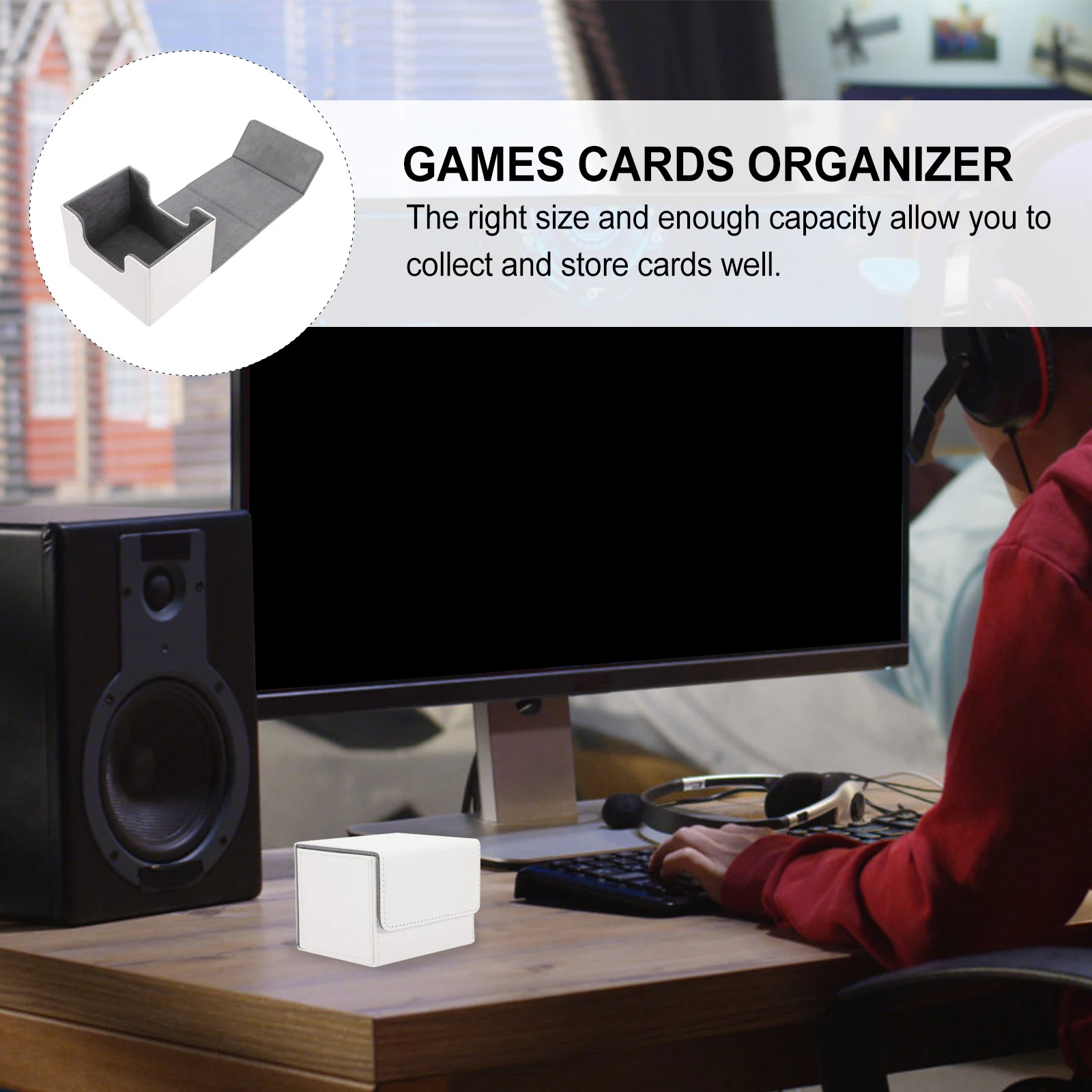 

Spacious Games Cards Storage Box Made of PU Card Desk Organizer for Collectors Portable Secure Hold for Multiple Card