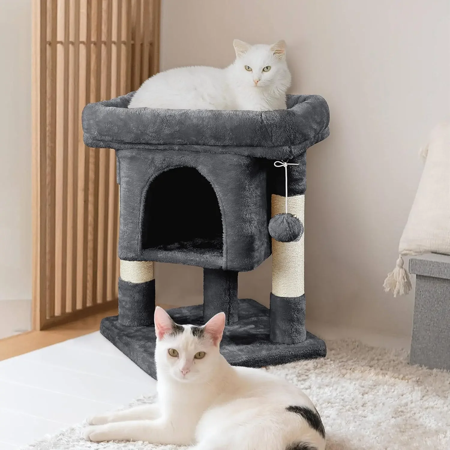 23.5in Cat Tree Tower, Cat Condo with Sisal-Covered Scratching Posts, Cat House Activity Center Furniture