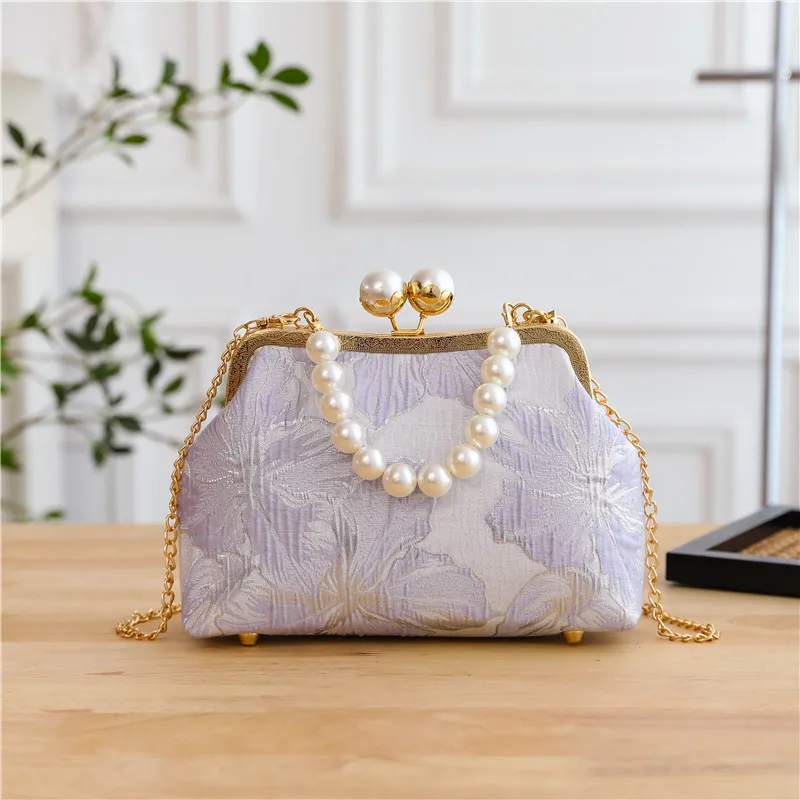 

Vintage Classic Bag Lace Pearl Lock Shell Handbag Women Shoulder Crossbody Bag Evening Party Wedding Elegant Purses