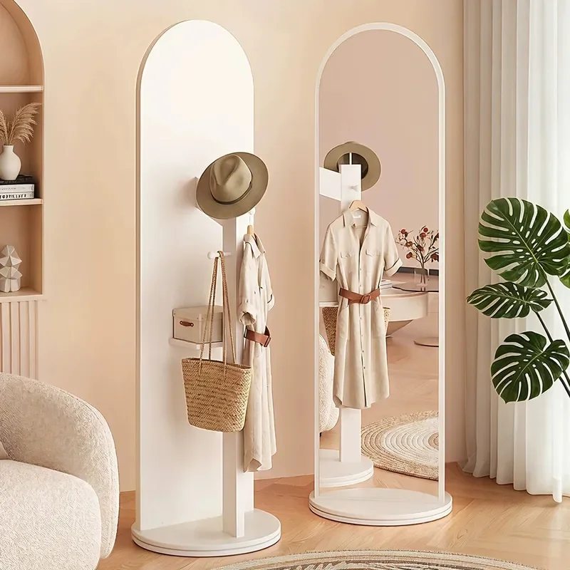 Full Length Floor Mirror with Coat Rack Rotating Standing Glass Mirror for Bedroom Fitting Room 2026 New Household Integrated