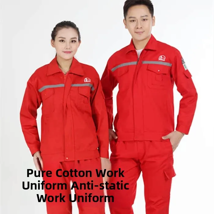 Anti-Static Pure Cotton Workwear Set for Labor Site Stone Chemical Industry Wear Resistant Work orms Red Color M Workers