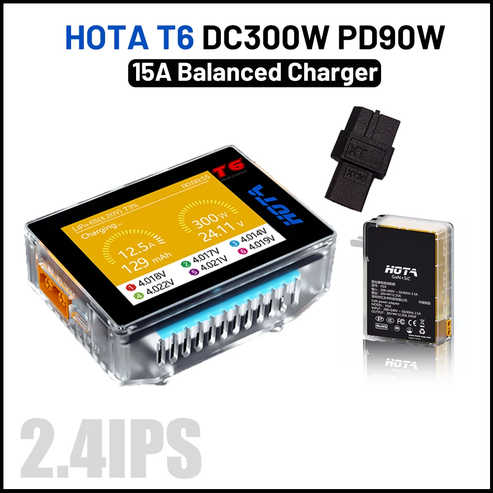 HOTA T6 300W Intelligent Charger 15A 1-6S Lipo Balance Charger Discharger PD 90W 5A For LiHv Lipo NiMh Li-ion RC Charger