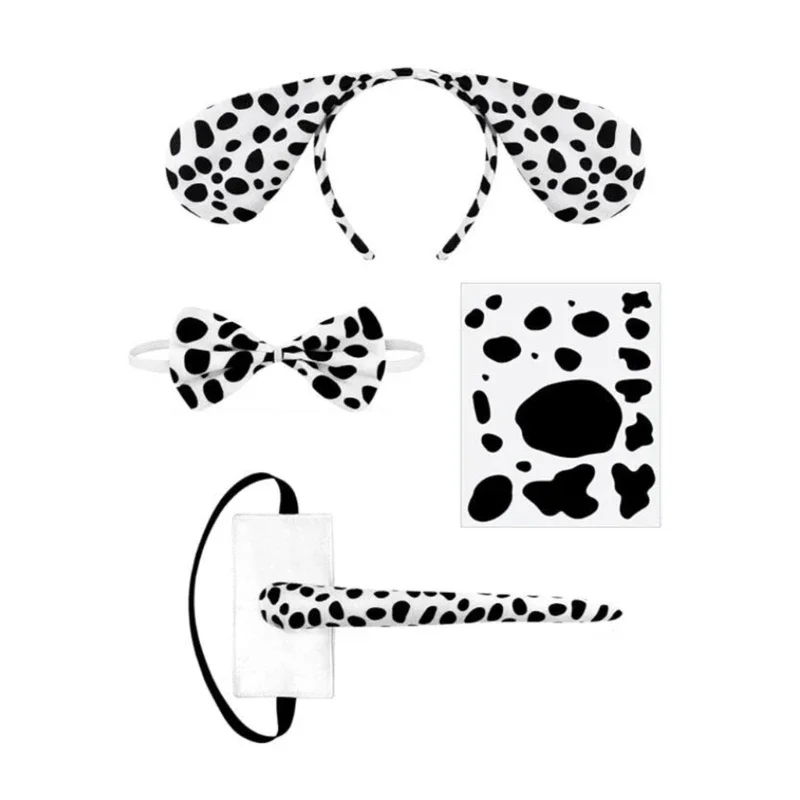 할로윈 동물 코스튬 세트-당나귀/암소 귀 머리띠, 나비 넥타이 꼬리 코 장갑