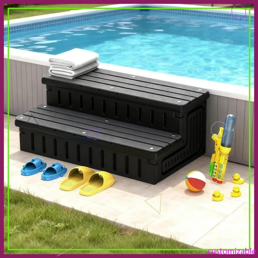 Escalones para Jacuzzi con Almacenamiento, Escaleras Antideslizantes para Spa, Cubierta Impermeable de Gran Capacidad y Resistente al Calor para Piscina, Autocaravana y Terraza