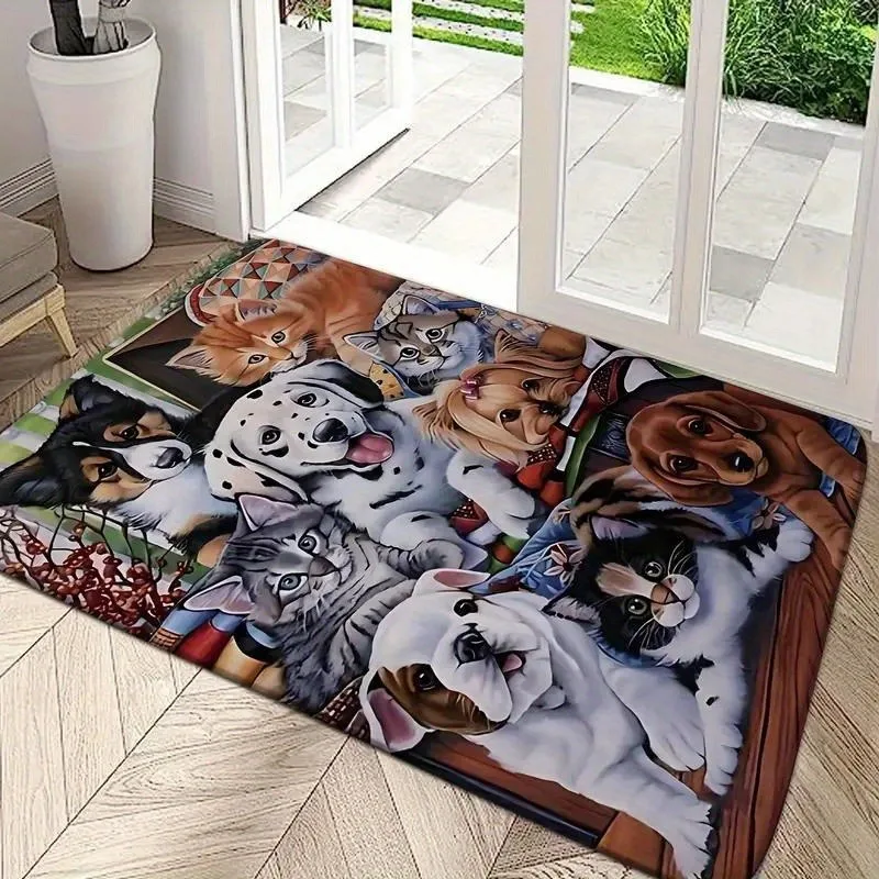 

1PC Playful Pets Collection Kitchen Rug Non-Slip Door Mat Pop design Bathroom Rug Bath Mat Carpet for Home Sink Laundry Decor