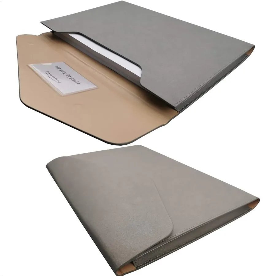 حافظة مستندات مجلد ملفات A4 من جلد البولي يوريثان، حافظة مغلف مقاومة للماء مع إغلاق مغناطيسي غير مرئي باللون الرمادي