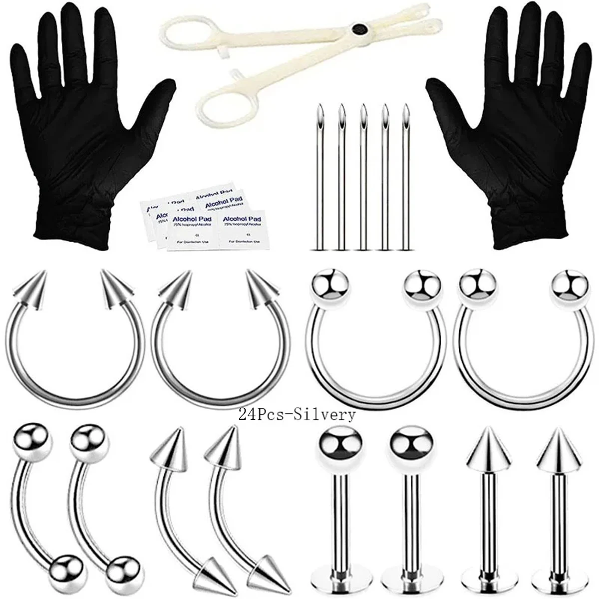 Kit de Piercing d'Oreille pour Cartilage, Tragus, Helix, Pistolet sans Bijoux, 24 42 84 Pièces