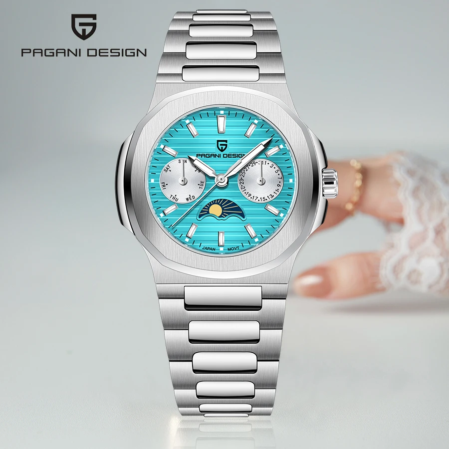 

PAGANI DESIGN новые многофункциональные кварцевые часы для мужчин с фазой Луны, автоматический хронограф с датой и неделей, наручные часы из нержавеющей стали