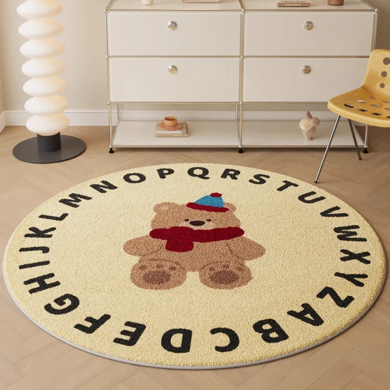 Cartoon Animal Children's Room Round Carpet for Living Room Thick Plush Crawling Pad  Mat Fluffy Soft Rug
