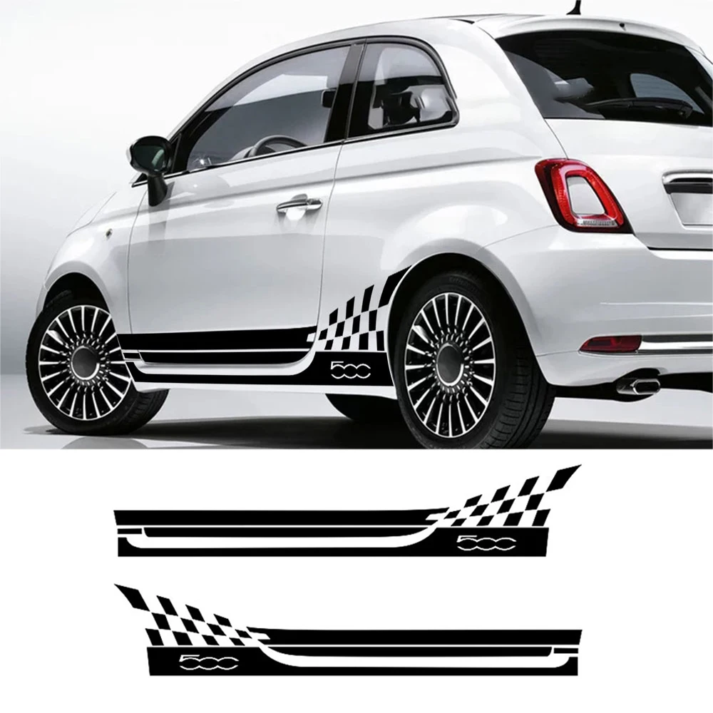

2PCS Car Door Side Stripe Stickers Racing Sport Lattice Vinyl Decals Decoration Exterior Accessories For Fiat 500 Bravo Palio