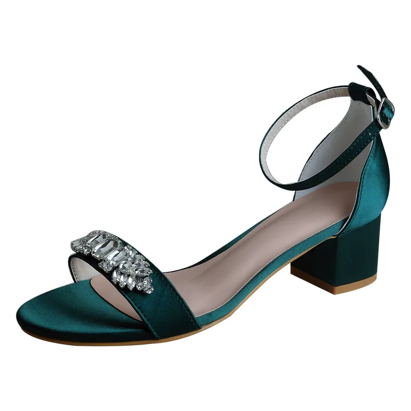 

Venus lure Customized Rhinestone Block Heels Wedding Party Sandals Emerald Green Ankle Strap Woman Summer Sandals