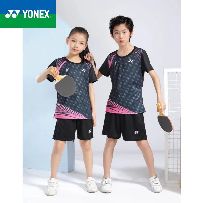 YONEX-طقم ملابس تنس الريشة للأطفال ، تي شيرت بأكمام قصيرة وشورت فضفاض ، رياضة سريعة الجفاف ، جديد ، صيفي ،