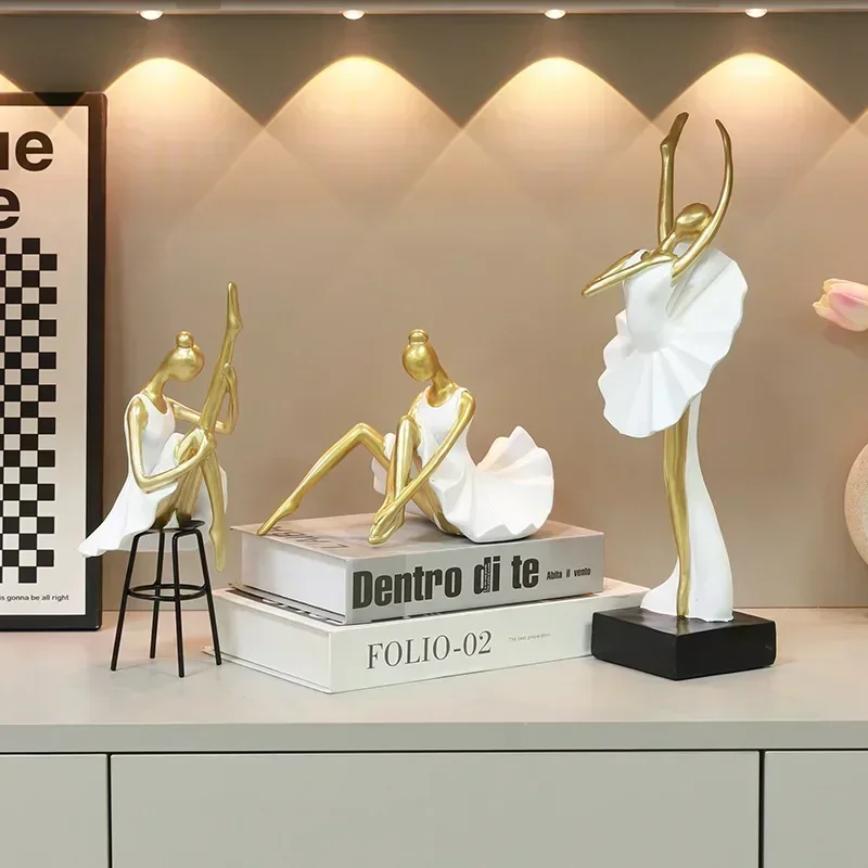 Simple Ballet Dancing Girl Resin Sculpture Office Living Room Bedroom Dining Table Creative Home Decoration Crafts Ornament