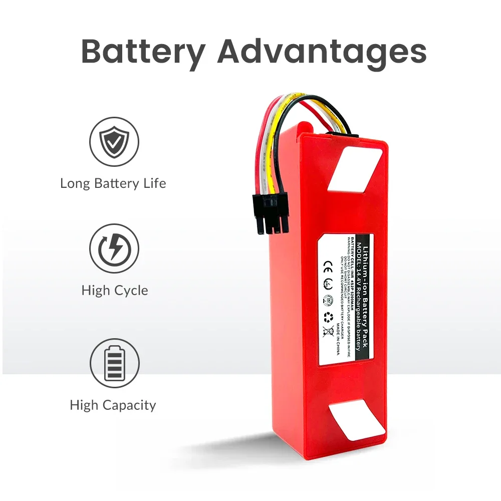 

Vacuum Cleaner Battery Replacement for Xiaomi Roborock S50 S51 S55 T60 E352-00 S502-00 C10 E20 E35 14.4V 5.2AH SC Batteries