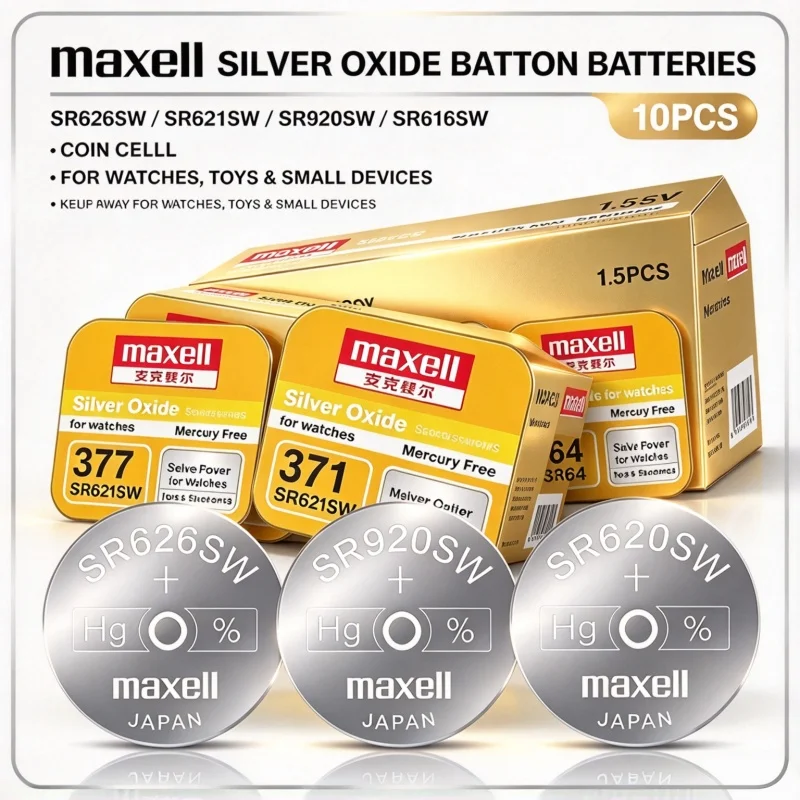 Maxell SR626SW SR621SW SR920SW SR616SW Silver Oxide Coin Button Cell 10PCS for Watches Toys Small Devices