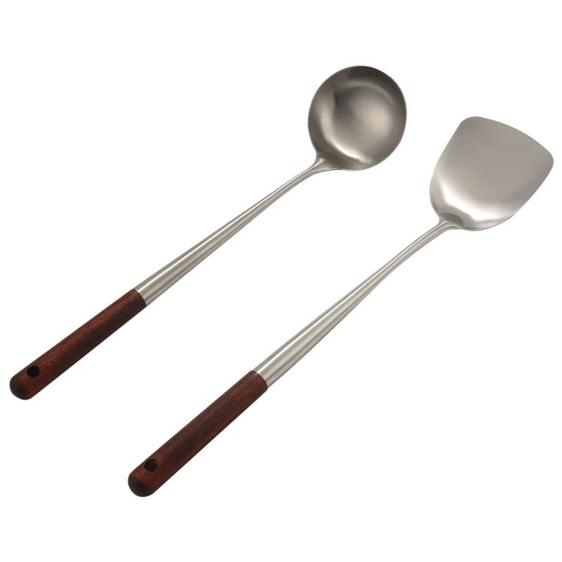 Wok Spatula And Ladle Tool Set, 17 Inches Spatula For Wok, Stainless Steel Wok Spatula