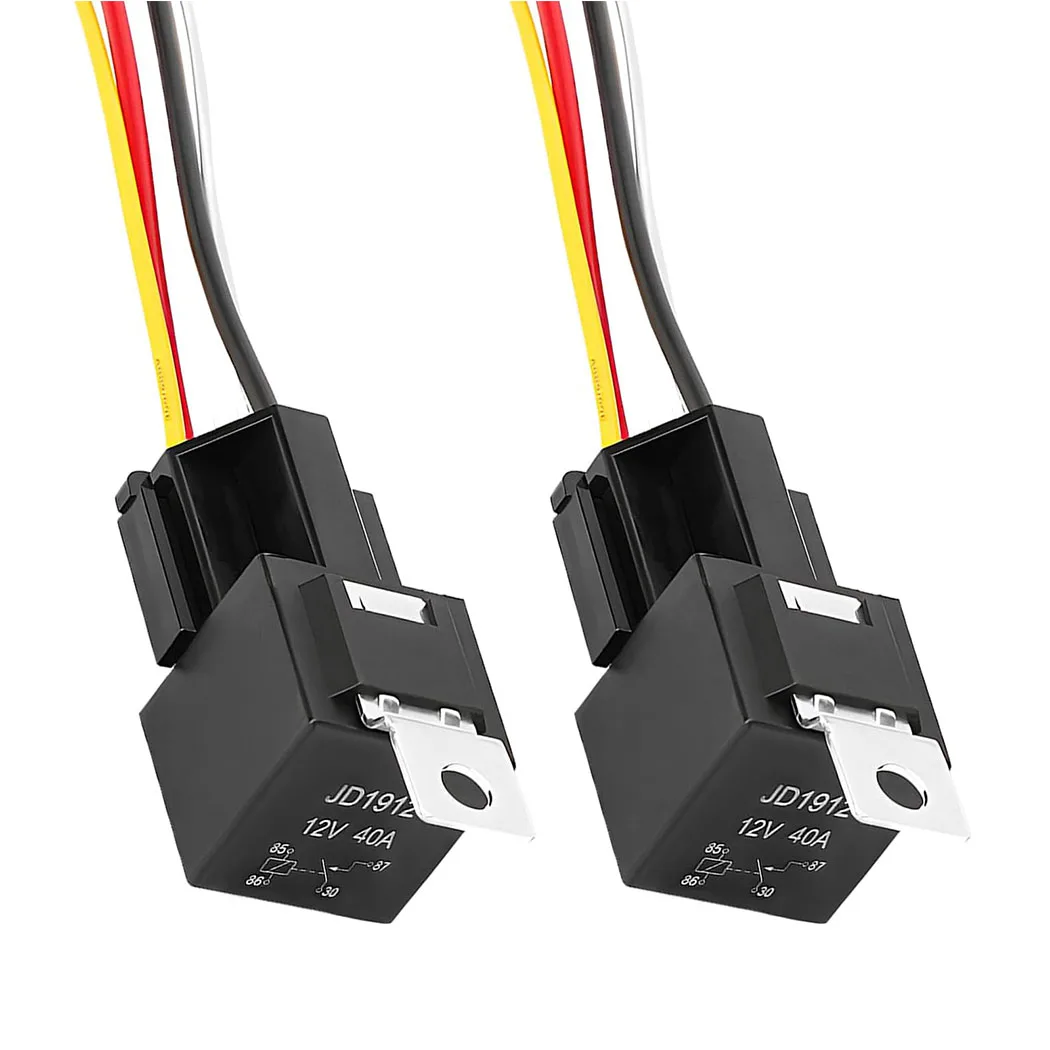 2PCSJD1912 Auto-Relaiskabelbaum, 12V 40A 4-Pin-Relaisbuchsen mit 12&16 AWG verzinnten Kupferdrähten, wasserdichter Automotive SPST-Kabelbaum